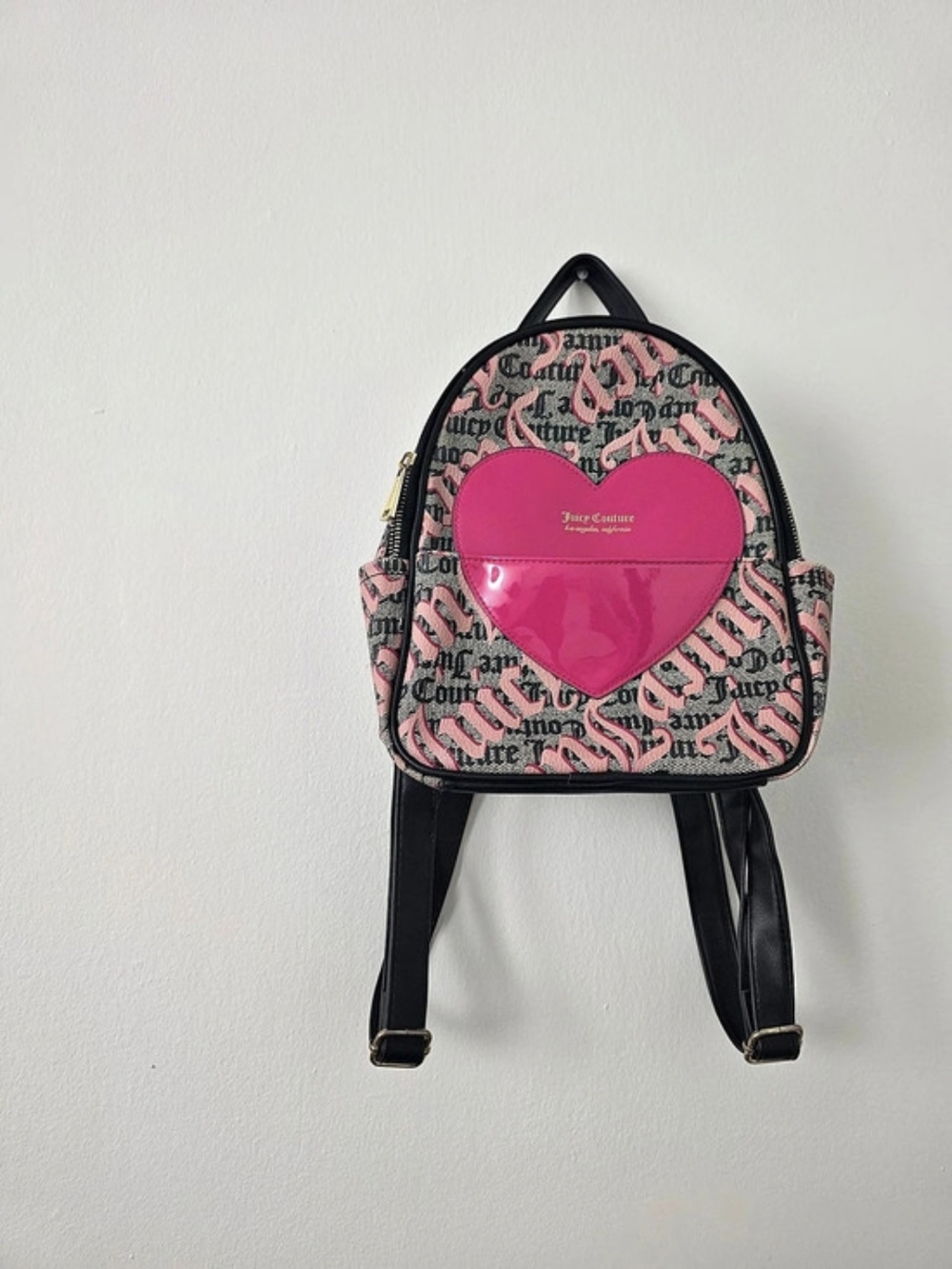 Juicy Couture Monogram Heart Pocket Mini Backpack in Pink & Black